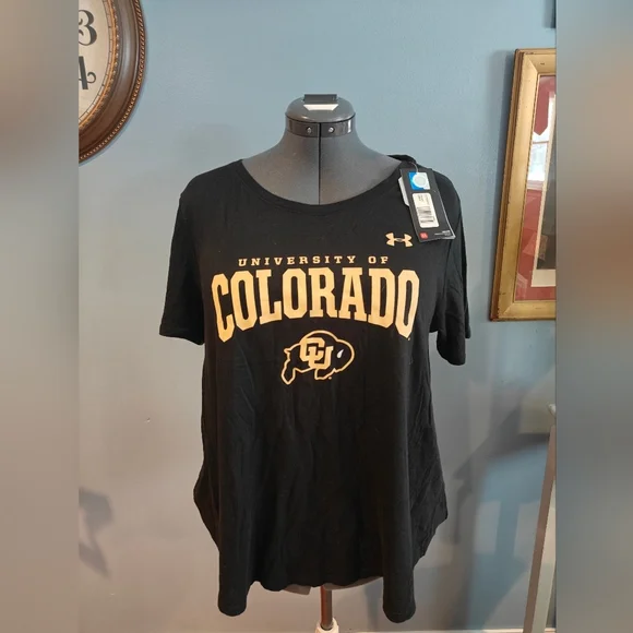 🤍❗NWT Under Armour University of Colorado Women's Black Gold Shirt Size Large - Picture 1 of 3